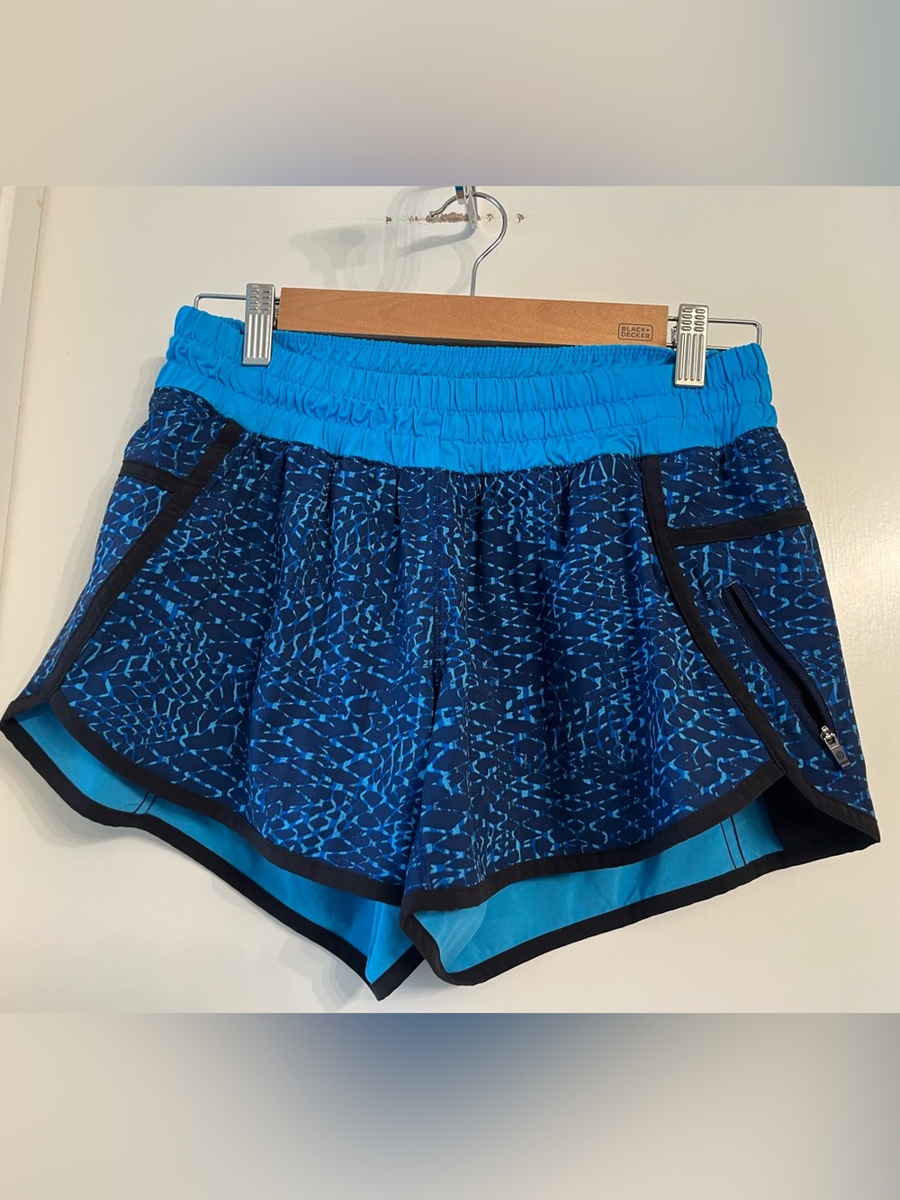 Lululemon Blue Patterned Athletic Shorts with Bright Aqua Waistband